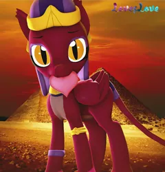 Size: 959x1000 | Tagged: 3d, artist:loveslove, cute, derpibooru import, heart, looking at you, mouth hold, pyramid, safe, solo, sphinx, sphinx (character), sphinxdorable