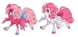 Size: 1280x612 | Tagged: safe, artist:janegumball, derpibooru import, pinkie pie, pegasus, pony, leak, spoiler:g5, female, g5, mare, pinkie pie (g5), race swap, simple background, solo, spread wings, white background, wings