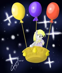 Size: 1500x1750 | Tagged: artist:asajiopie01, balloon, cute, daydreaming derpy, derp, derpibooru import, derpy hooves, dinky hooves, equestria's best mother, eyes closed, female, hug, mother and child, mother and daughter, safe, space