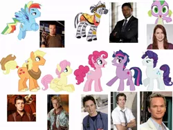 Size: 1024x768 | Tagged: applejack, applejack (male), barb, bubble berry, butterscotch, cast, derpibooru import, dusk shine, elusive, exploitable meme, fluttershy, make it happen, mane six, meme, nathan fillion, neil patrick harris, pinkie pie, rainbow blitz, rainbow dash, rarity, rule 63, safe, spike, twilight sparkle, voice actor, zach braff, zebra, zecora