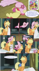 Size: 1844x3330 | Tagged: safe, derpibooru import, apple bloom, applejack, earth pony, pony, accent, applejack's hat, cowboy hat, female, filly, hat, mare, meta, nope, nope nope nope nope nope nope, poking fun at hasbros toys, text, toy