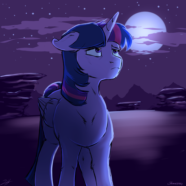 Size: 2000x2000 | Tagged: safe, artist:shimazun, derpibooru import, twilight sparkle, twilight sparkle (alicorn), alicorn, pony, full moon, moon, night, solo