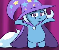 Size: 857x726 | Tagged: safe, artist:tranzmuteproductions, derpibooru import, trixie, pony, unicorn, bipedal, cape, clothes, female, hat, mare, smug, solo, trixie's cape, trixie's hat