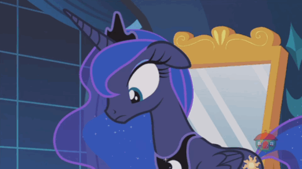 Size: 600x336 | Tagged: safe, derpibooru import, edit, screencap, princess luna, pony, a royal problem, animated, dream, exploitable meme, fear (inside out), food, gif, inside out, luna's dream, luna's nightmare, meme, missing teeth, nightmare, pixar, surreal, swapped cutie marks, tea, teeth, treehouse logo, unimpressed, we don't normally wear clothes, you know for kids
