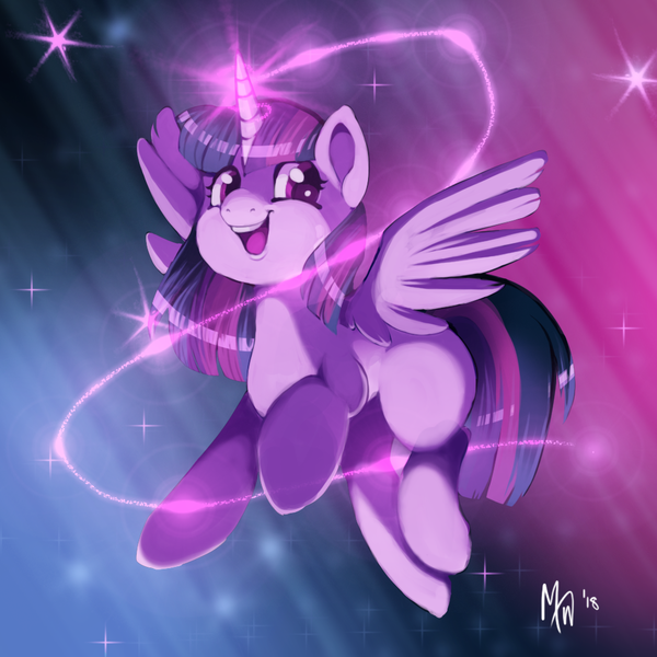 Size: 1000x1000 | Tagged: safe, artist:napstamuse, derpibooru import, twilight sparkle, twilight sparkle (alicorn), alicorn, pony, female, glowing horn, horn, magic, magic aura, solo, spread wings, wings