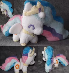 Size: 3852x4063 | Tagged: safe, derpibooru import, princess celestia, alicorn, pony, ^^, chibi, eyes closed, female, folded wings, irl, jewelry, mare, photo, plushie, regalia, solo, wings