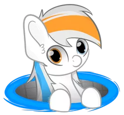 Size: 3270x3040 | Tagged: safe, artist:notmywing, derpibooru import, oc, oc:emex dénvîr, unofficial characters only, pegasus, pony, aperture science, cute, heterochromia, portal, portal (valve), simple background, smiling, solo, transparent background