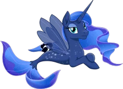 Size: 3000x2163 | Tagged: safe, artist:theshadowstone, derpibooru import, princess luna, pony, seapony (g4), female, lidded eyes, looking at you, mare, seaponified, seapony luna, simple background, solo, species swap, transparent background