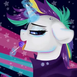 Size: 3000x3000 | Tagged: safe, artist:p0n1es, derpibooru import, rarity, it isn't the mane thing about you, alternate hairstyle, candy, female, food, licking, lollipop, looking at you, mare, punk, raripunk, solo, tongue out