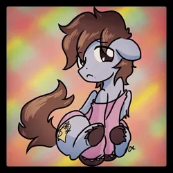 Size: 612x612 | Tagged: safe, artist:claireannecarr, derpibooru import, oc, oc:claire anne carr, unofficial characters only, pegasus, pony, :<, clothes, cute, floppy ears, frown, looking at you, male, ocbetes, shirt, sitting, solo, stallion, underhoof, unshorn fetlocks