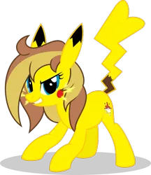 Size: 829x959 | Tagged: safe, artist:mlp-trailgrazer, derpibooru import, oc, oc:easter, unofficial characters only, hybrid, pikachu, poképony, pony, female, pokémon, simple background, solo, transparent background, vector