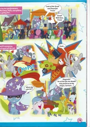 Size: 826x1169 | Tagged: safe, derpibooru import, derpy hooves, octavia melody, soarin', spitfire, trixie, pegasus, pony, rabbit, unicorn, rainbow falls, animal, comic, female, filly, magazine scan, mare, trixie n'abandonne jamais !, wonderbolts, younger