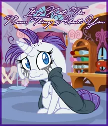 Size: 660x768 | Tagged: safe, artist:esmeia, derpibooru import, rarity, pony, unicorn, it isn't the mane thing about you, cape, carousel boutique, clothes, crying, female, floppy ears, makeup, mare, raribald, running makeup, solo