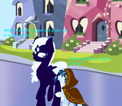 Size: 1700x1477 | Tagged: safe, artist:diamondmlpocean, derpibooru import, oc, oc:midnight moon (diamondmlpocean), oc:wave, unofficial characters only, pegasus, pony, unicorn, cloak, clothes, colt, female, male, mare