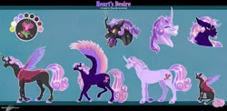 Size: 2588x1260 | Tagged: safe, artist:bijutsuyoukai, derpibooru import, oc, oc:heart's desire, unofficial characters only, changeling, changepony, hybrid, pegasus, pony, unicorn, disguise, disguised changeling, female, interspecies offspring, magical lesbian spawn, male, mare, offspring, parent:princess cadance, parent:queen chrysalis, parents:cadalis, pink changeling, solo, stallion