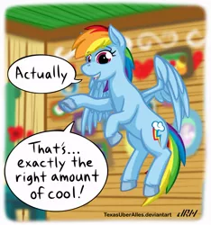 Size: 720x769 | Tagged: safe, artist:texasuberalles, derpibooru import, part of a set, rainbow dash, pegasus, pony, 20% cooler, clubhouse, crusaders clubhouse, female, flying, mare, pointing, solo, speech bubble, subverted meme, underhoof