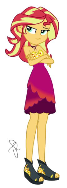 Size: 738x2048 | Tagged: safe, artist:ilaria122, derpibooru import, edit, edited screencap, screencap, sunset shimmer, equestria girls, equestria girls series, spring breakdown, spoiler:eqg series (season 2), bare shoulders, clothes, crossed arms, dress, female, not a vector, sandals, simple background, sleeveless, smugset shimmer, solo, strapless, transparent background