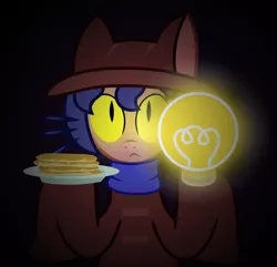 Size: 1795x1727 | Tagged: safe, artist:darkstorm619, derpibooru import, ponified, pony, choice, crossover, food, glow, lightbulb, niko (oneshot), oneshot, pancakes, plate, possible spoilers, simple background, solo