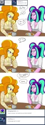 Size: 1000x2753 | Tagged: safe, artist:jake heritagu, derpibooru import, adagio dazzle, aria blaze, comic:aria's archives, equestria girls, clothes, comic, food, fork, pancakes, plate, scrambled eggs, table