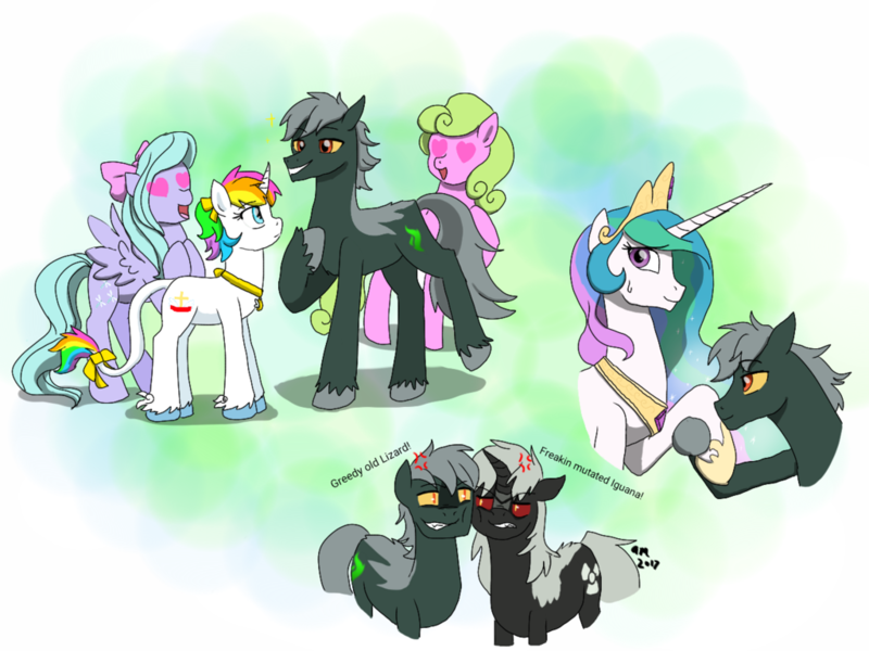 Size: 1024x768 | Tagged: safe, artist:fallenangel5414, derpibooru import, daisy, flitter, flower wishes, princess celestia, oc, ponified, kaiju, kaiju pony, pony, fanfic:the bridge, fanfic art, godzilla, godzilla (gts), godzilla (series), godzilla junior, godzilla the series, zilla junior