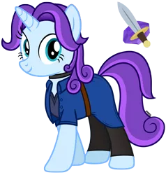 Size: 3280x3441 | Tagged: safe, artist:a4r91n, derpibooru import, ponified, pony, unicorn, abigail (stardew valley), choker, clothes, cutie mark, female, jacket, mare, simple background, solo, stardew valley, sword, transparent background, vector, weapon