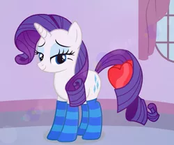 Size: 979x816 | Tagged: safe, artist:tabrony23, derpibooru import, rarity, pony, clothes, heart, holiday, lidded eyes, prehensile tail, socks, striped socks, tail hold, valentine's day