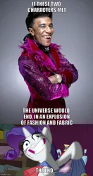 Size: 500x948 | Tagged: cat (red dwarf), crossover, derpibooru import, faic, fashion, meme, rarity, red dwarf, safe, this will end in fashion, universe, why i'm creating a gown darling