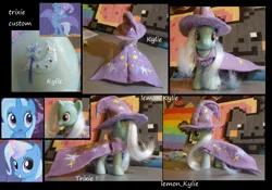 Size: 1494x1046 | Tagged: safe, artist:lemonkylie, derpibooru import, trixie, pony, unicorn, brushable, cape, clothes, custom, female, hat, irl, mare, photo, solo, toy, trixie's cape, trixie's hat