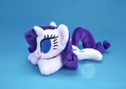 Size: 3964x2796 | Tagged: safe, artist:sewyouplushiethings, derpibooru import, rarity, pony, beanie (plushie), chibi, high res, irl, photo, plushie, prone, solo