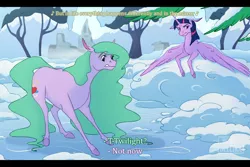 Size: 1800x1200 | Tagged: alicorn, artist:hengebellika, derpibooru import, fake screencap, horse, ice, oc, safe, snow, tree, twilight sparkle, twilight sparkle (alicorn), winter