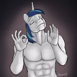 Size: 500x500 | Tagged: abs, anthro, artist:arareroll, derpibooru import, eyes closed, male, meme, safe, shining armor, signature, solo, the emperor's new groove, when x just right