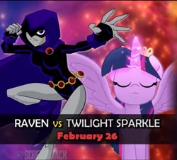 Size: 678x614 | Tagged: alicorn, death battle, death battle!: raven vs twilight sparkle, derpibooru import, exploitable meme, meme, my little pony: the movie, raven (teen titans), safe, screwattack.com, tara strong, teen titans, twilight sparkle, twilight sparkle (alicorn), voice actor joke