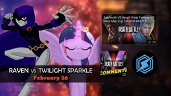 Size: 1334x750 | Tagged: alicorn, batman, black panther, death battle, death battle!: raven vs twilight sparkle, derpibooru import, devil may cry, devil may cry 4, exploitable meme, final fantasy, final fantasy vii, meme, raven (teen titans), safe, screenshots, screwattack.com, sephiroth, twilight sparkle, twilight sparkle (alicorn), vergil (devil may cry), voice actor joke