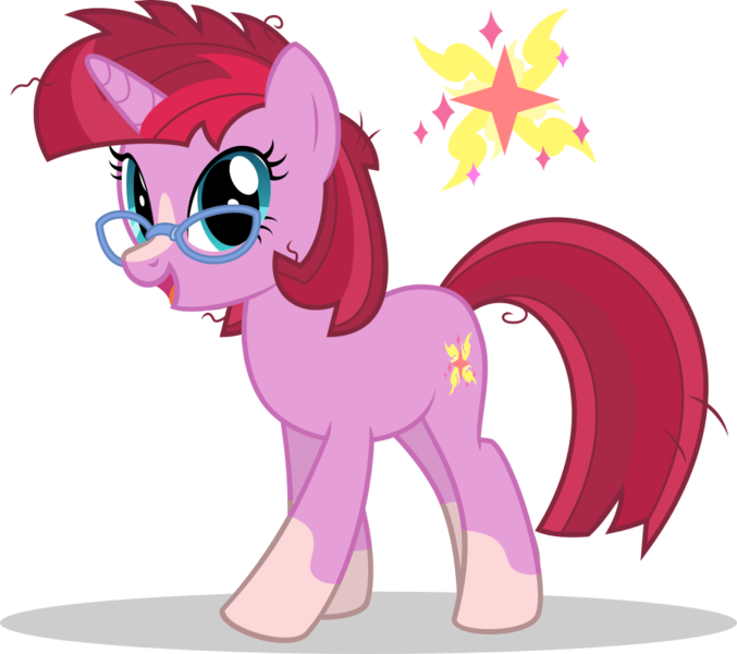 Size: 915x811 | Tagged: safe, artist:mlp-trailgrazer, derpibooru import, oc, oc:solarflare glare, pony, unicorn, blaze (coat marking), female, glasses, mare, offspring, parent:sunburst, parent:twilight sparkle, parents:twiburst, simple background, socks (coat marking), solo, transparent background