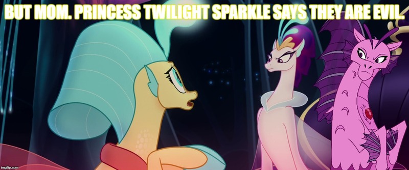 Size: 1194x499 | Tagged: aria blaze, derpibooru import, edit, edited screencap, female, my little pony: the movie, princess skystar, queen novo, safe, screencap, seapony (g4), siren, style clash, text, truth, underwater