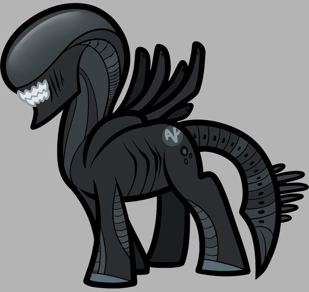 Size: 1130x1067 | Tagged: safe, artist:dragoart, derpibooru import, ponified, alien, pony, xenomorph, alien (franchise), simple background, solo