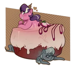 Size: 1900x1700 | Tagged: suggestive, artist:secretgoombaman12345, derpibooru import, diamond tiara, silver spoon, ponified, earth pony, food pony, original species, pony, cake, cellular peptide cake (with mint frosting), chubby diamond, diake tiara, drool, duo, duo female, female, food, food transformation, fusion, heart, merging, reference, simple background, star trek, star trek: the next generation, transformation, transparent background, wat, we have become one