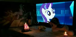 Size: 4608x2240 | Tagged: safe, derpibooru import, starlight glimmer, pony, unicorn, alcohol, candle, chocolate, food, holiday, irl, photo, plushie, solo, valentine, valentine's day, waifu dinner, wine