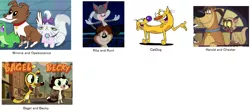 Size: 1986x892 | Tagged: animaniacs, bagel (the bagel and becky show), becky (the bagel and becky show), bunnicula, cat, catdog, chester (bunnicula), comparison, derpibooru import, dog, gummy, harold (bunnicula), opalescence, rita, runt, safe, the bagel and becky show, winona