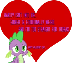 Size: 728x636 | Tagged: derpibooru import, heart, holiday, implied princess ember, implied rarity, implied thorax, lasty's hearts, sad, safe, simple background, spike, transparent background, valentine, valentine's day