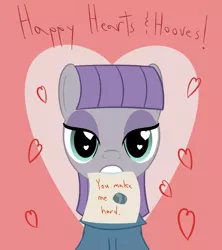 Size: 800x900 | Tagged: safe, artist:mightyshockwave, derpibooru import, maud pie, heart eyes, hearts and hooves day, holiday, note, pun, valentine's day, valentine's day card, wingding eyes