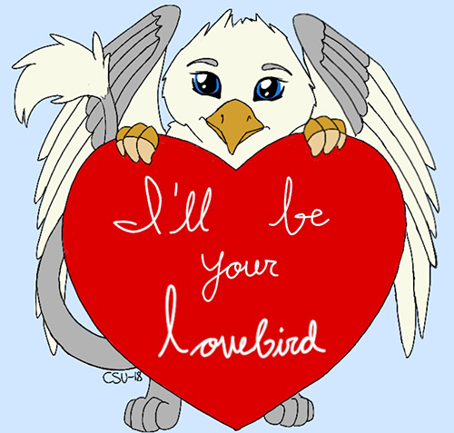 Size: 500x477 | Tagged: safe, artist:misscarma, derpibooru import, oc, oc:der, unofficial characters only, gryphon, heart, hearts and hooves day, holiday, male, micro, solo, valentine's day, wings