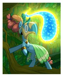 Size: 1555x1900 | Tagged: safe, artist:amazingbutterfingers, derpibooru import, meadowbrook, bee, earth pony, flash bee, insect, pony, a health of information, clothes, female, healer's mask, mare, mask, solo, tree, tree branch