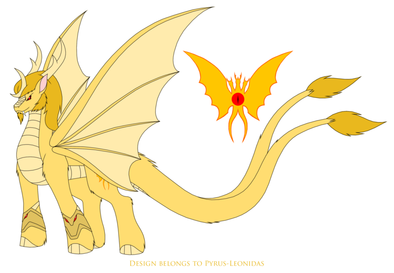 Size: 2831x1963 | Tagged: safe, artist:pyrus-leonidas, derpibooru import, ponified, kaiju, kirin, winged kirin, fanfic:the bridge, fanfic art, gauntlet, godzilla (series), image, king ghidorah, png, simple background, solo, transparent background, two tails