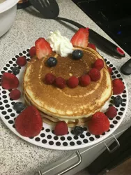 Size: 3024x4032 | Tagged: absurd resolution, a royal problem, artist:jesslmc16, blueberry, defictionalization, derpibooru import, food, high res, irl, pancakes, photo, raspberry (food), safe, strawberry, whipped cream