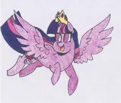 Size: 1024x868 | Tagged: safe, artist:draw1709, derpibooru import, twilight sparkle, twilight sparkle (alicorn), alicorn, pony, crown, flying, jewelry, regalia, solo, traditional art