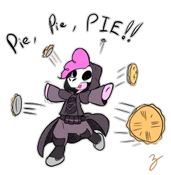 Size: 2015x2066 | Tagged: artist:zutcha, crossover, death blossom, derpibooru import, die die die, food, overwatch, pie, pinkie pie, pun, reaper (overwatch), safe, simple background, solo, transparent background