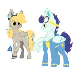 Size: 1024x1024 | Tagged: safe, artist:arist-o-cat, derpibooru import, derpy hooves, soarin', pegasus, pony, clothes, derpin', female, goggles, male, mare, shipping, stallion, straight, uniform, wonderbolts uniform