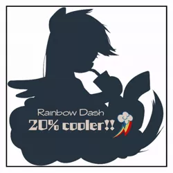 Size: 638x638 | Tagged: safe, artist:setoya, derpibooru import, rainbow dash, pegasus, pony, 20% cooler, cloud, female, mare, monochrome, soda, solo, text