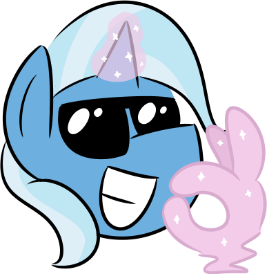 Size: 387x396 | Tagged: safe, artist:glimglam, derpibooru import, trixie, pony, unicorn, emoji, emote, emoticon, grin, magic, ok hand sign, simple background, smiling, solo, sunglasses, transparent background, 👌, 😎